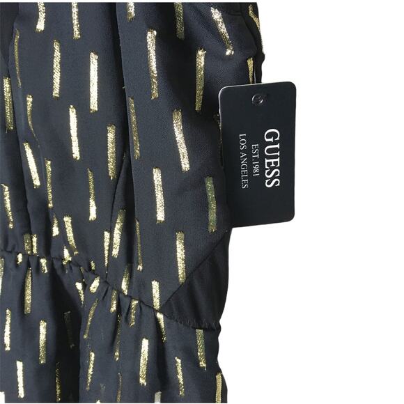 Guess Dress Black Gold Foil Taffeta High Low Hem Formal Women's 2 NEW small flaw - Picture 11 of 14